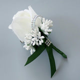 Max Stimulation Rose Flower Brooch Pin Wedding Corsage Pin White and Dark Green