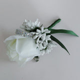 Max Stimulation Rose Flower Brooch Pin Wedding Corsage Pin White and Dark Green