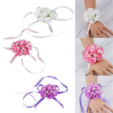 Max Wrist Corsage Bridal Stretchy Bracelet Wedding Prom Hand Flower  White