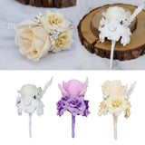 Max Silk Rose Flower Wedding Corsage Groom Bridal Wedding Boutonniere Champagne