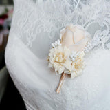 Max Silk Rose Flower Wedding Corsage Groom Bridal Wedding Boutonniere Champagne