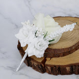 Max Silk Rose Flower Wedding Corsage Groom Bridal Wedding Boutonniere White