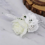 Max Silk Rose Flower Wedding Corsage Groom Bridal Wedding Boutonniere White