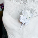 Max Silk Rose Flower Wedding Corsage Groom Bridal Wedding Boutonniere White