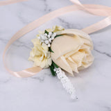 Max Artificial Rose Wrist Flower For Wedding Groom Bridesmaid Bride  Champagne
