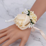 Max Artificial Rose Wrist Flower For Wedding Groom Bridesmaid Bride  Champagne
