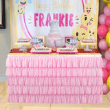 Max Pink Chiffon 5-layer Table Skirt Tablecloth for Wedding Party Decor 75x275cm