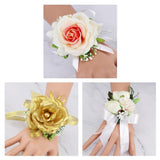 Max Fake Wrist Corsage Bridal Stretchy Bracelet Wedding Prom Hand Flower White_16x8x5cm