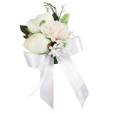 Max Fake Wrist Corsage Bridal Stretchy Bracelet Wedding Prom Hand Flower White_16x8x5cm