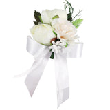 Max Fake Wrist Corsage Bridal Stretchy Bracelet Wedding Prom Hand Flower White_16x8x5cm