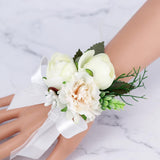 Max Fake Wrist Corsage Bridal Stretchy Bracelet Wedding Prom Hand Flower White_16x8x5cm