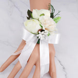 Max Fake Wrist Corsage Bridal Stretchy Bracelet Wedding Prom Hand Flower White_16x8x5cm