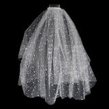 Max Wedding Bridal Veil+Comb 2/3/4 Ply Beige Flocking Snowflake+Black Mesh-4 Ply