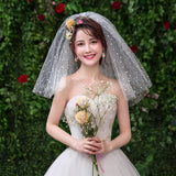 Max Wedding Bridal Veil+Comb 2/3/4 Ply Beige Flocking Snowflake+Black Mesh-4 Ply
