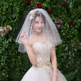 Max Wedding Bridal Veil+Comb 2/3/4 Ply Beige Flocking Snowflake+Black Mesh-4 Ply