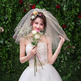 Max Wedding Bridal Veil+Comb 2/3/4 Ply Champagne Spray Gold + Black Mesh-4 Ply