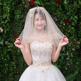 Max Wedding Bridal Veil+Comb 2/3/4 Ply Champagne Spray Gold + Black Mesh-4 Ply