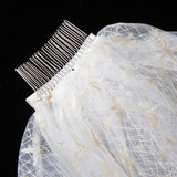 Max Wedding Bridal Veil+Comb 2/3/4 Ply Golden Seafish+Beige Mesh-4 Ply