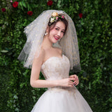 Max Wedding Bridal Veil+Comb 2/3/4 Ply Golden Seafish+Beige Mesh-4 Ply