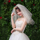 Max Wedding Bridal Veil+Comb 2/3/4 Ply Golden Seafish+Beige Mesh-4 Ply