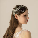 Max Elegant Rhinestone Flower Leaf Bridal Side Hair Clip Headband Hair Jewelry