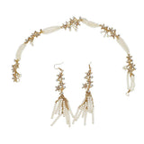Max Women Bridal Hair Band Pearls Earrings Set Wedding Party Prom Headpiece