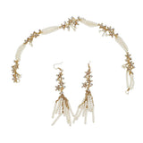 Max Women Bridal Hair Band Pearls Earrings Set Wedding Party Prom Headpiece