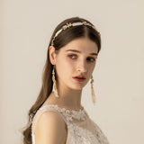 Max Women Bridal Hair Band Pearls Earrings Set Wedding Party Prom Headpiece