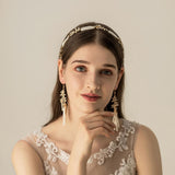 Max Women Bridal Hair Band Pearls Earrings Set Wedding Party Prom Headpiece