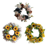 Max Korean-style Fake Flowers Garland Fall Wreath Door Decor Yellow Sunflower