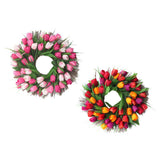 Max Simulated Tulip Garland Fall Wreath Front Door Decor 45cm Dia. Pink