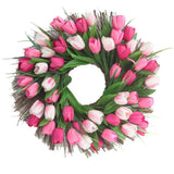 Max Simulated Tulip Garland Fall Wreath Front Door Decor 45cm Dia. Pink