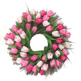 Max Simulated Tulip Garland Fall Wreath Front Door Decor 45cm Dia. Pink