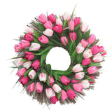 Max Simulated Tulip Garland Fall Wreath Front Door Decor 45cm Dia. Pink