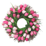 Max Simulated Tulip Garland Fall Wreath Front Door Decor 45cm Dia. Pink