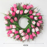 Max Simulated Tulip Garland Fall Wreath Front Door Decor 45cm Dia. Pink