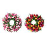 Max Simulated Tulip Garland Fall Wreath Front Door Decor 45cm Dia. Pink
