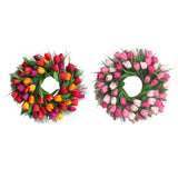 Max Simulated Tulip Garland Fall Wreath Front Door Decor 45cm Dia. Pink