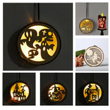Max Wooden Halloween Laser Hollowed Hanging Decorations LED lights Cat