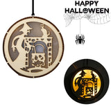 Max Wooden Halloween Laser Hollowed Hanging Decorations LED lights Witch+Cat