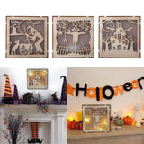 Max Square Wood Hollowed Halloween Decorations LED lights Witch+Bats+Cat
