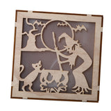 Max Square Wood Hollowed Halloween Decorations LED lights Witch+Bats+Cat