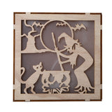 Max Square Wood Hollowed Halloween Decorations LED lights Witch+Bats+Cat