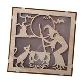 Max Square Wood Hollowed Halloween Decorations LED lights Witch+Bats+Cat