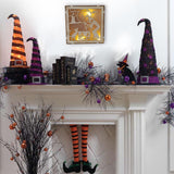 Max Square Wood Hollowed Halloween Decorations LED lights Witch+Bats+Cat