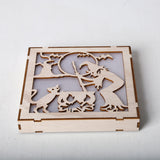 Max Square Wood Hollowed Halloween Decorations LED lights Witch+Bats+Cat