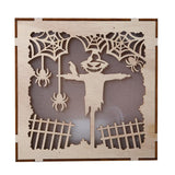 Max Square Wood Hollowed Halloween Decorations LED lights Pumpkin Head+Cobweb