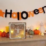 Max Square Wood Hollowed Halloween Decorations LED lights Pumpkin Head+Cobweb