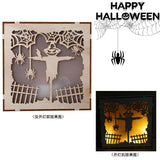 Max Square Wood Hollowed Halloween Decorations LED lights Pumpkin Head+Cobweb