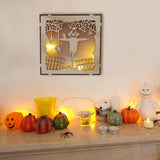 Max Square Wood Hollowed Halloween Decorations LED lights Pumpkin Head+Cobweb